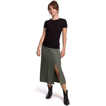 Be Falda B169 Falda midi con abertura en el muslo - caqui