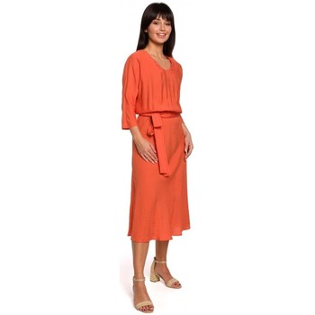 Be Vestido largo B149 Vestido midi con cinturón - naranja