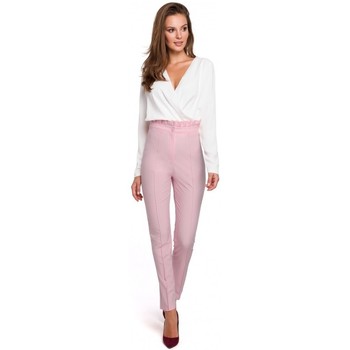 Makover Pantalón chino K008 Pantalones de cintura alta con cinturón de volantes - lila