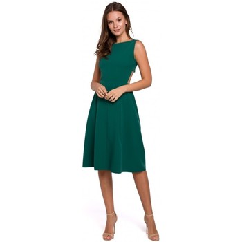 Makover Vestido K011 Vestido acampanado con espalda abierta - verde