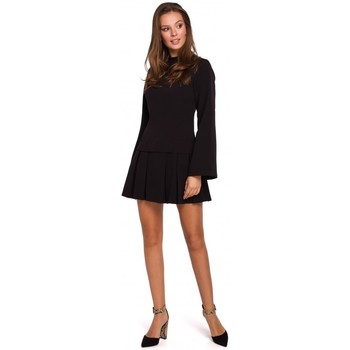 Makover Vestido K021 Mini vestido con dobladillo inferior plisado - negro