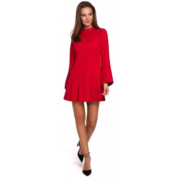 Makover Vestido K021 Mini vestido con dobladillo inferior plisado - rojo
