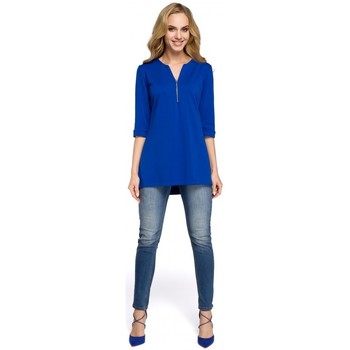 Moe Blusa M278 Blusa túnica con cuello de cremallera - azul real