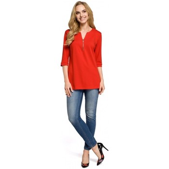 Moe Blusa M278 Blusa túnica con cuello de cremallera - rojo
