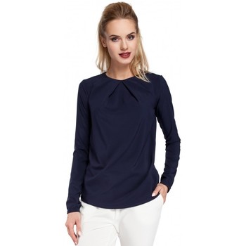 Moe Blusa M307 Blusa de seda con pliegue frontal - azul marino