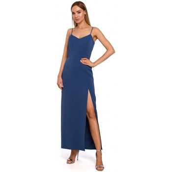 Moe Vestido largo M485 Maxi vestido de noche con abertura alta - azul