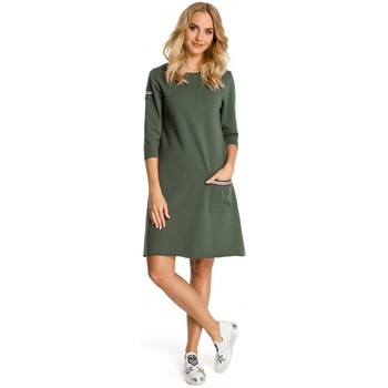 Moe Vestido M343 Vestido trapecio con detalle de rayas - verde militar