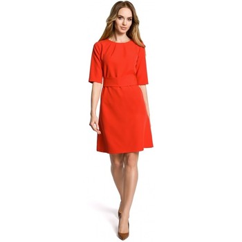 Moe Vestido M362 Vestido sencillo en línea con cinturón - rojo