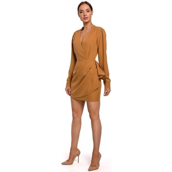 Moe Vestido M531 Minivestido con detalle lateral drapeado - canela