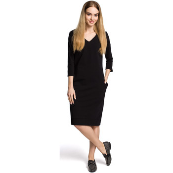 Moe Vestidos M423 Vestido blusón con espalda dividida - negro