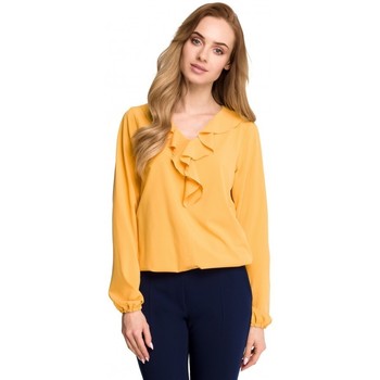 Style Blusa S104 Blusa con detalles de volantes - amarilla