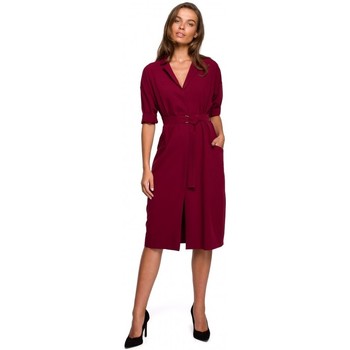 Style Vestido S230 Vestido camisero midi con bolsillos de parche - granate