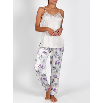 Admas Pantalones de satén camisola pijama Romántico marfil