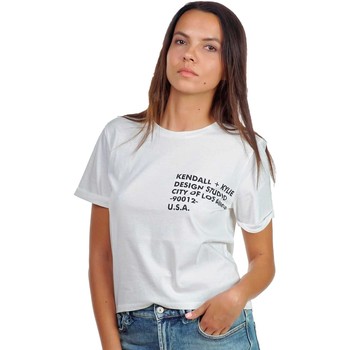 Kendall + Kylie Camiseta Camiseta Kendall Kylie para mujer Oversized Logo Blanco