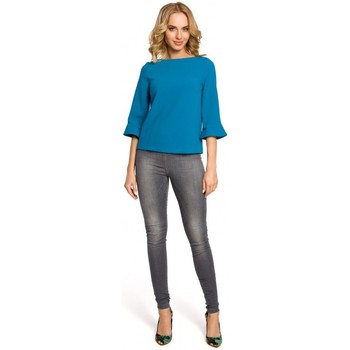 Moe Blusa M190 Blusa lisa con mangas ¾ - turquesa