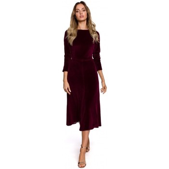Moe Vestido largo M557 Vestido midi de terciopelo con mangas fruncidas - granate