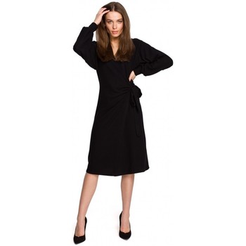 Style Vestido S267 Vestido de punto con parte delantera envolvente - negro