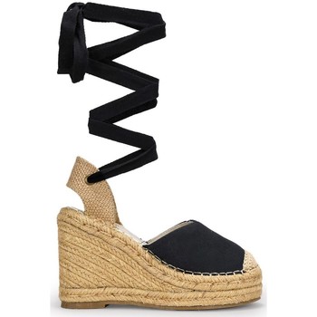 Bosanova Sandalias Alpargatas negras con cuña de esparto