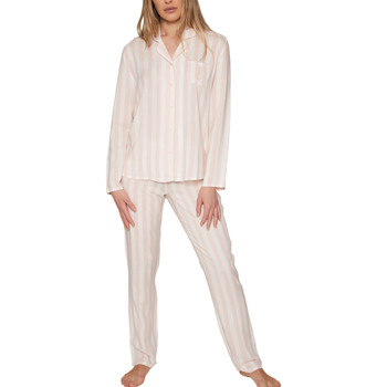Admas Pijama de casa pantalón camisa Classic Stripes rosa