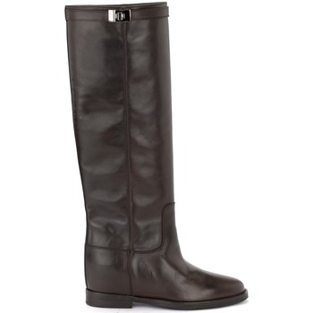 Via Roma 15 Botas Boda de piel lisa marrón con tira plata