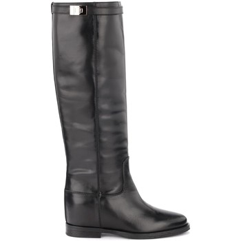 Via Roma 15 Botas Bota de piel lisa negra con torniquete plata