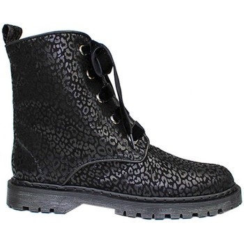 Gennia Botines Botas Militares Negras Mujer Piel Planas Cordones - KENDAL