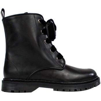 Gennia Botines Botas Militares Negras Mujer Piel Planas Cordones - KENDAL