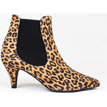 Gennia Botines Botines Chelsea Leopardo Mujer Piel Tacon Bajo Elasticos -KENAN