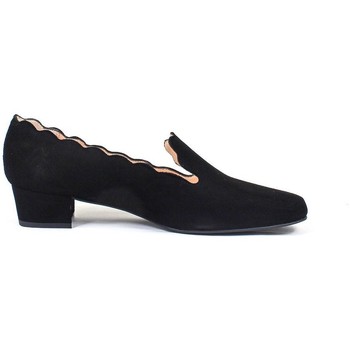 Gennia Mocasines Mocasines Mujer Olas Negro Piel Tacon Ancho Bajo - OLLETA