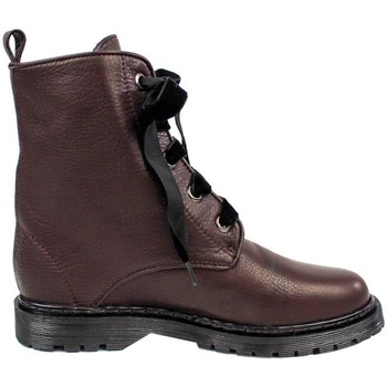 Gennia Botines Botas Militares Burdeos Mujer Piel Planas Cordones - KENDAL