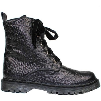 Gennia Botines Botas Militares Negras Mujer Piel Planas Cordones - KENDAL