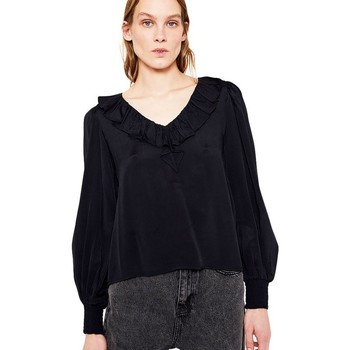 Wild Pony Blusa Blusa Negra Fluida Escote Pico Volantes de