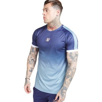 Siksilk Camiseta CAMISETA AZUL/CELESTE LOGO FRANJAS MANGAS LOGO BORDADO PECHO