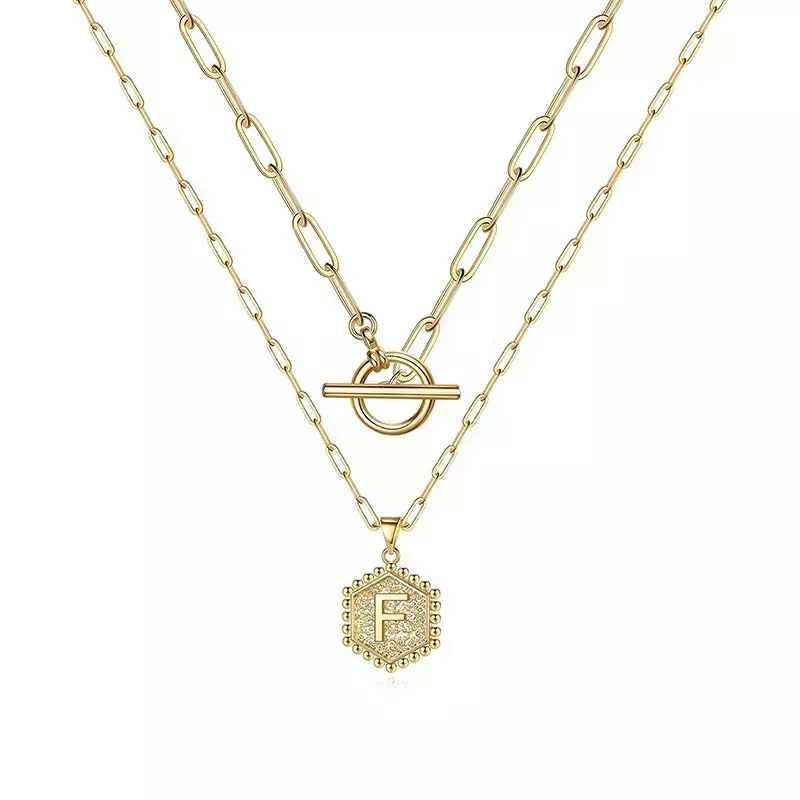 Mooham 14K Gold Plated Layered Initial Necklaces