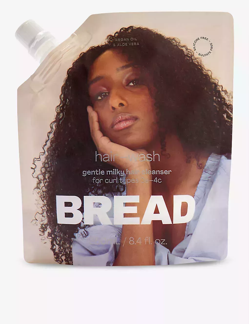 packet of bread beauty supply hair wash on a white background