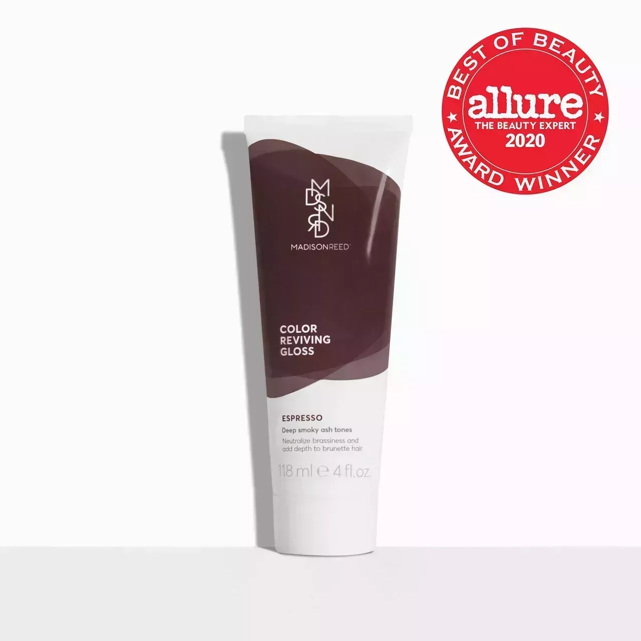 Madison Reed Color Reviving Gloss in Espresso on white background with red 2020 Allure Best of Beauty Award winner seal