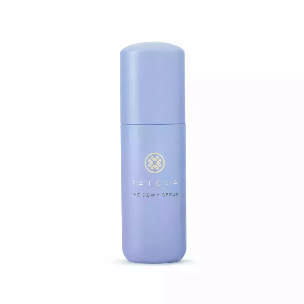 A lavender bottle of Tatcha The Dewy Serum on white background