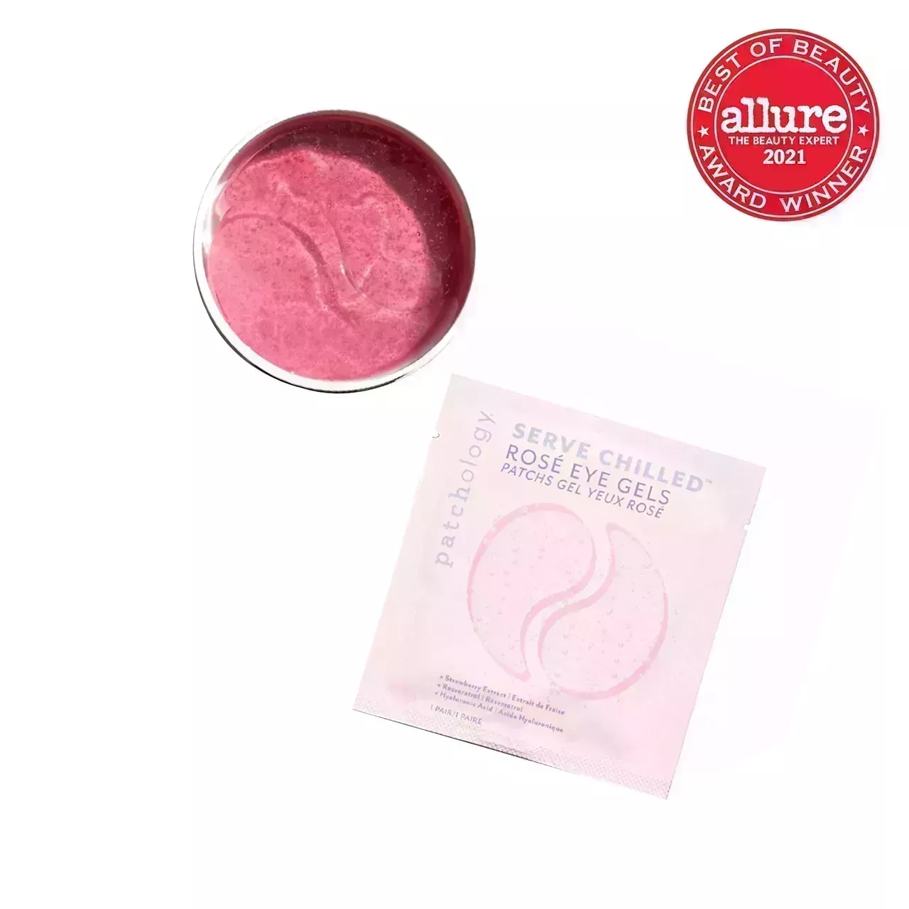Patchology Serve Chilled™ Rosé Eye Gels on white background