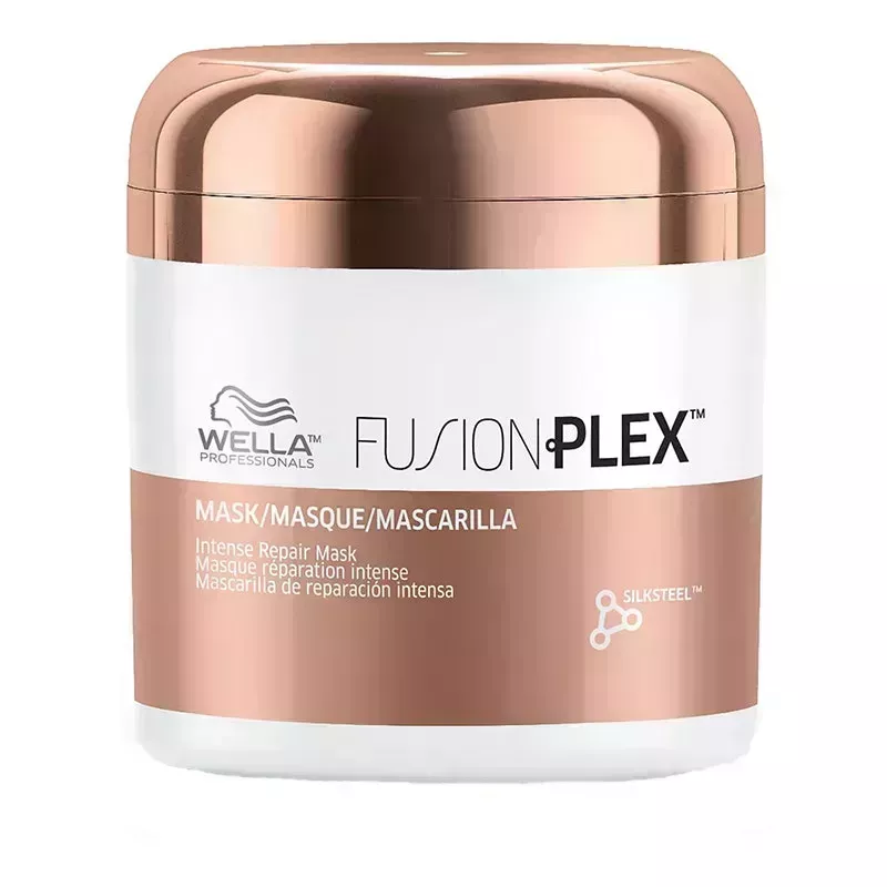A tub of the Wella FusionPlex Intense Repair Mask on a white background