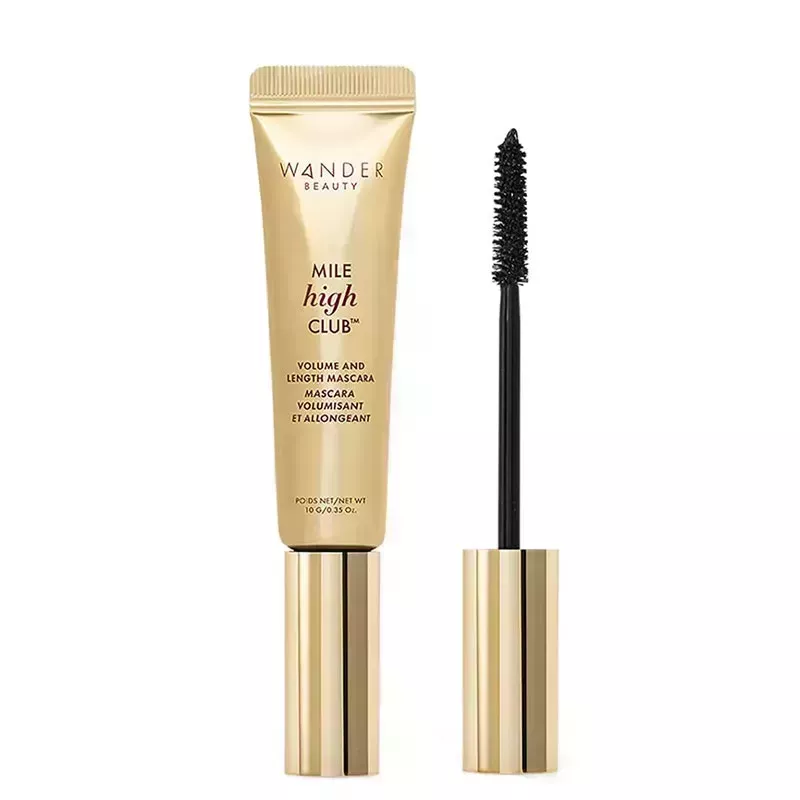 A tube of the Wander Beauty Mile High Club Volume and Length Mascara on a white background