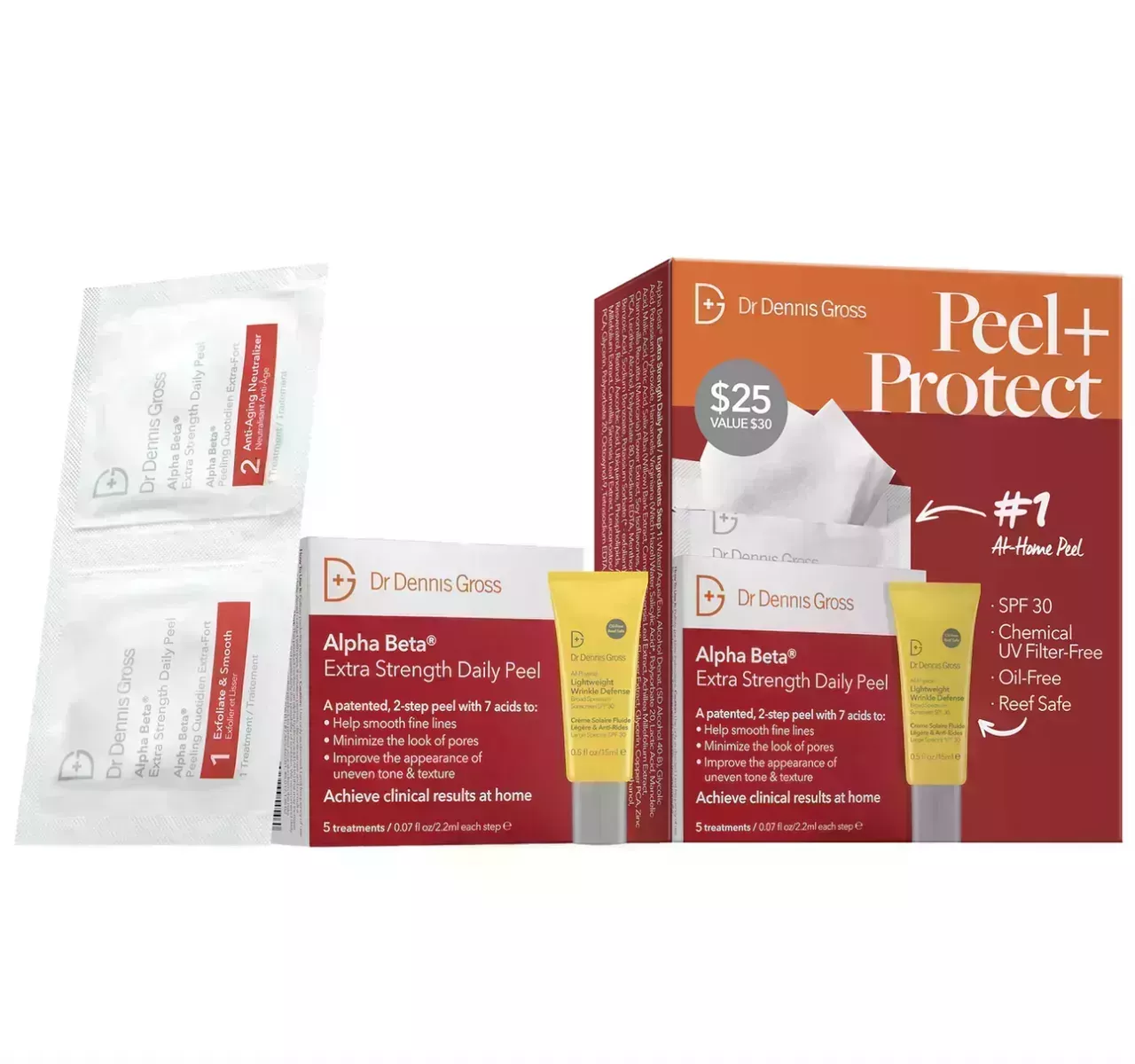 Dr. Dennis Gross Peel + Protect on white background