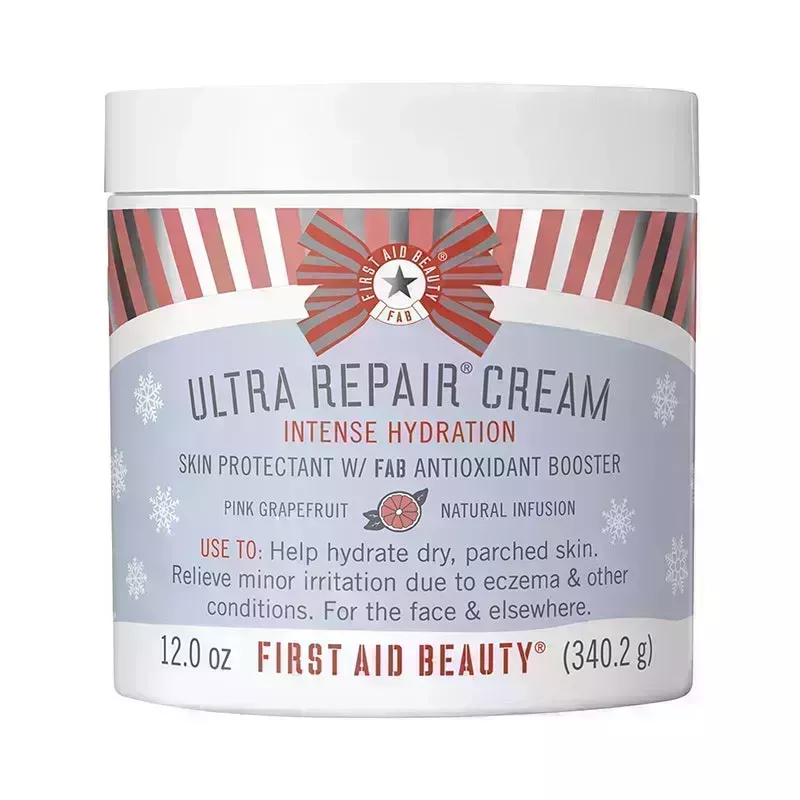 A jar of the First Aid Beauty Ultra Repair Cream with Pink Grapefruit on a white background
