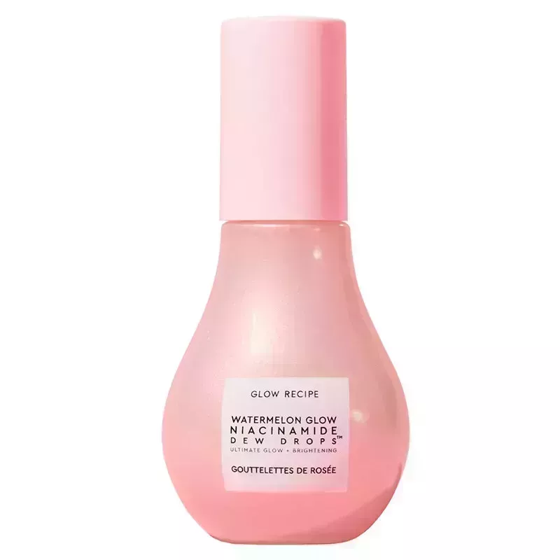 A bottle of the Glow Recipe Watermelon Glow Niacinamide Dew Drops on a white background