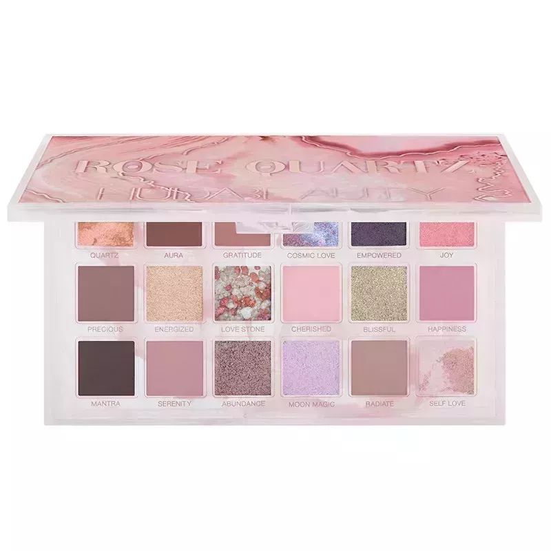 A photo of the Huda Beauty Rose Quartz Eyeshadow Palette on a white background