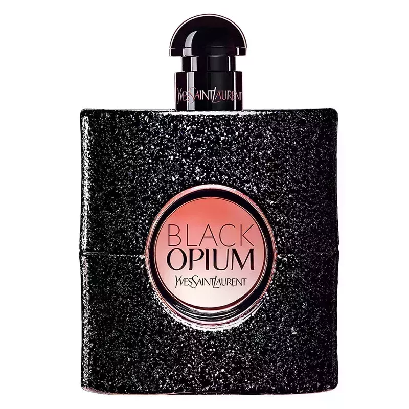 A black bottle of the Yves Saint Laurent Black Opium Eau de Parfum on a white background