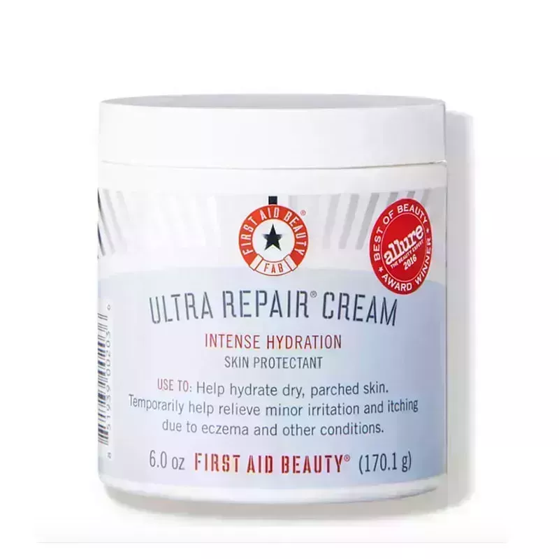 A jar of the First Aid Beauty Ultra Repair Cream on a white background