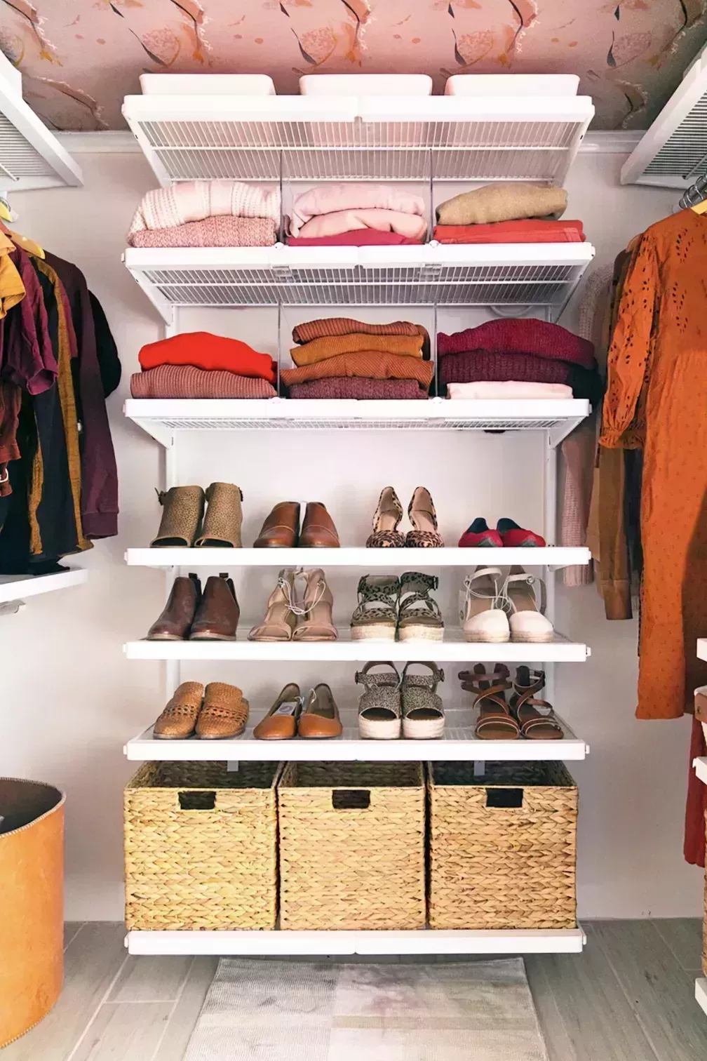 walk in closet ideas with baskets