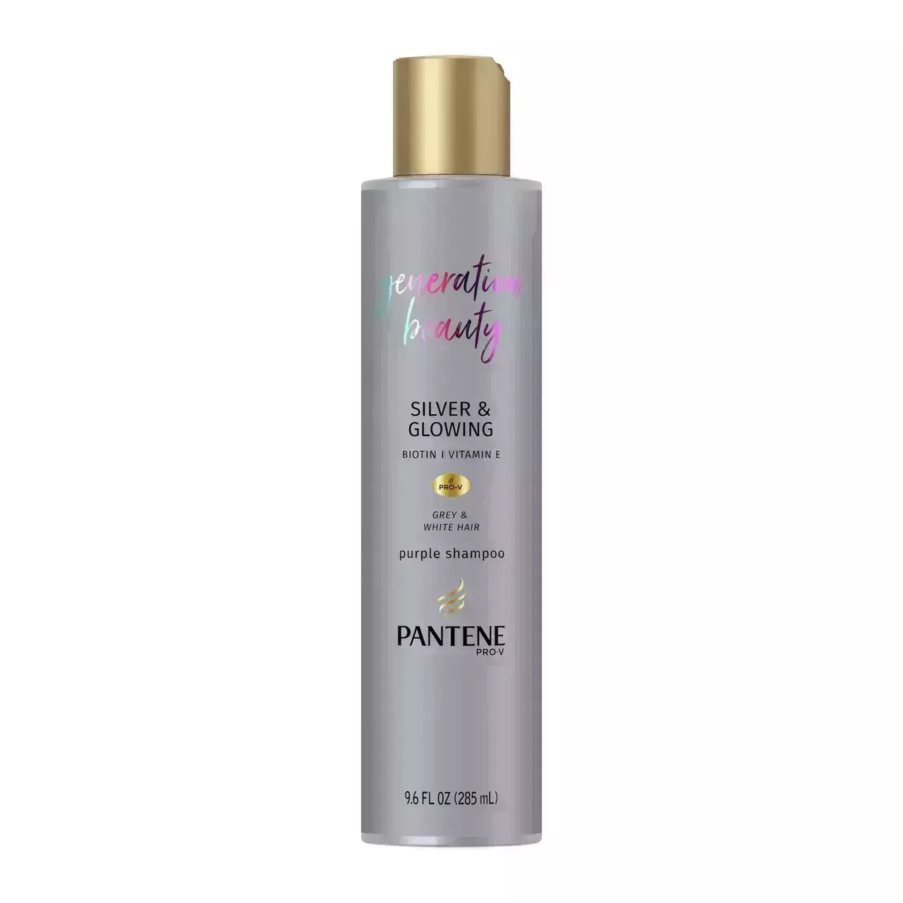 Pantene Generation Beauty Silver & Glowing Purple Shampoo on white background