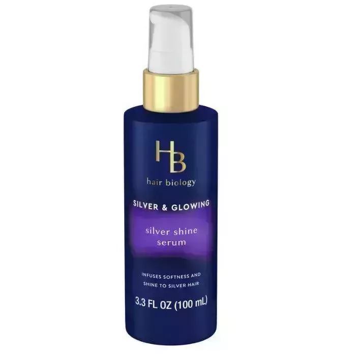 navy blue bottle of hair biology silver & glowing silver shine serum