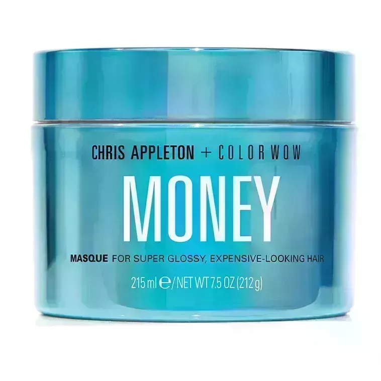 blue metallic jar of colorwow money masque on a white background